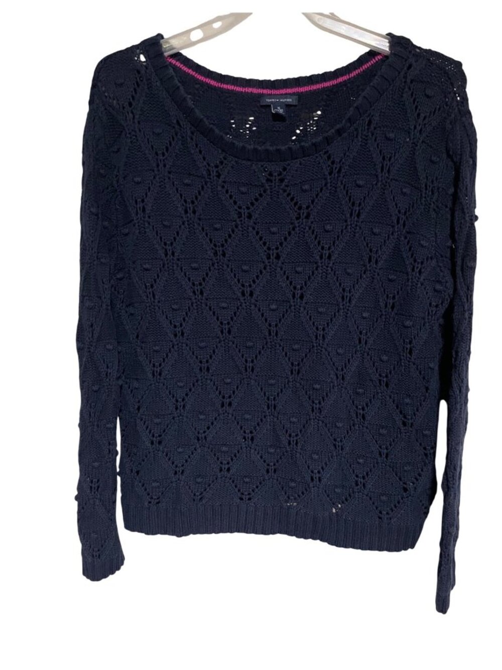 Tommy Hilfiger Womens Sweater Navy Blue Diamond Bauble Knit Sweater XL otton